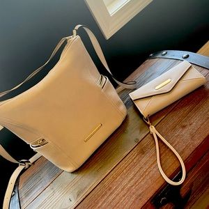 MKF collection by Mia K Grace vegan leather shoulder bag & wristlet - light gray